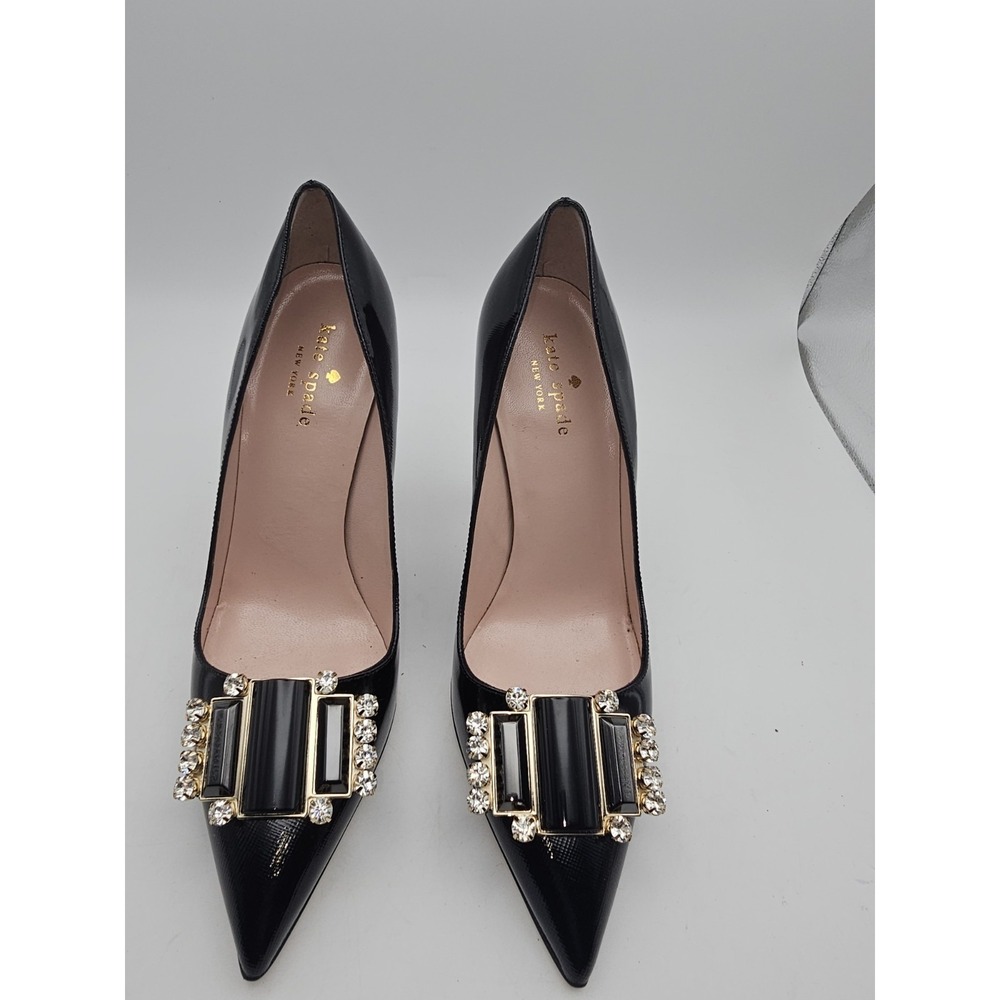 Kate Spade Jeweled Stiletto Heels Size 7 Women's Patent Leather Black